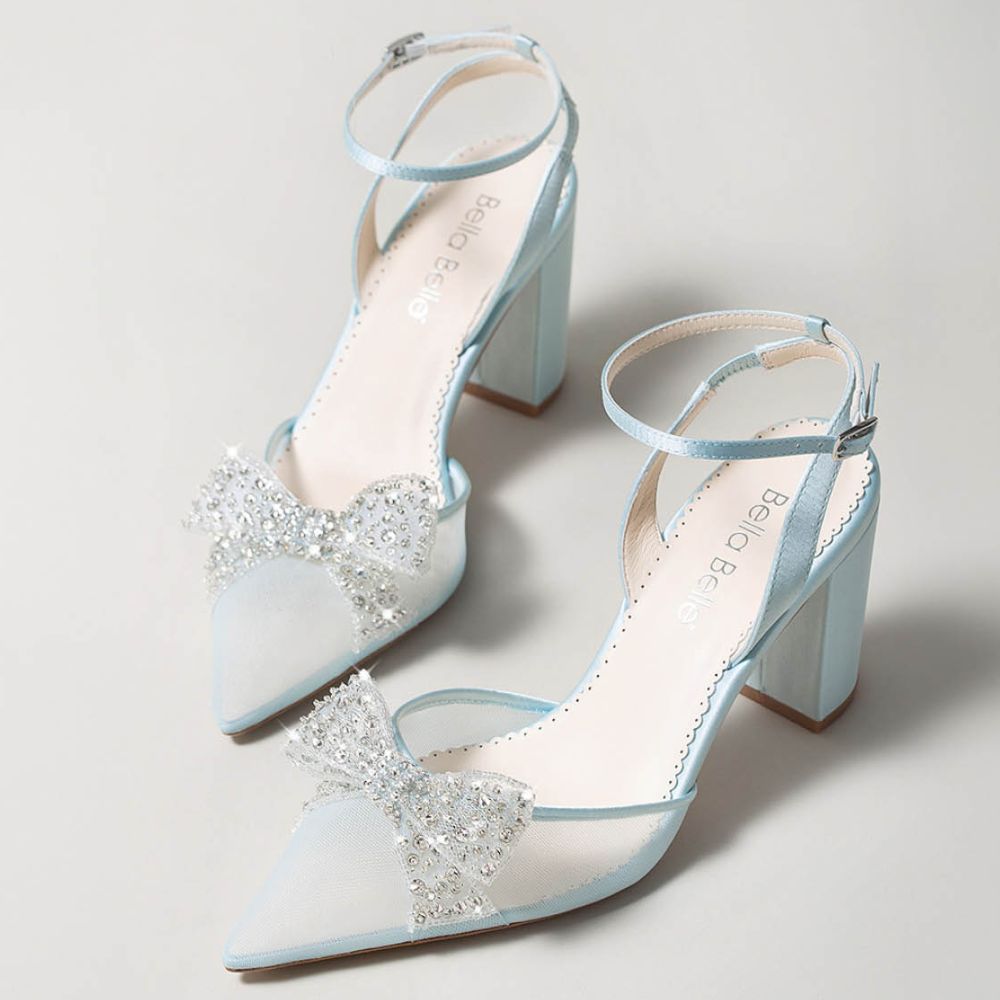 Light Blue wedding shoes Block Heels - Satenia – PinkyPromiseAccs
